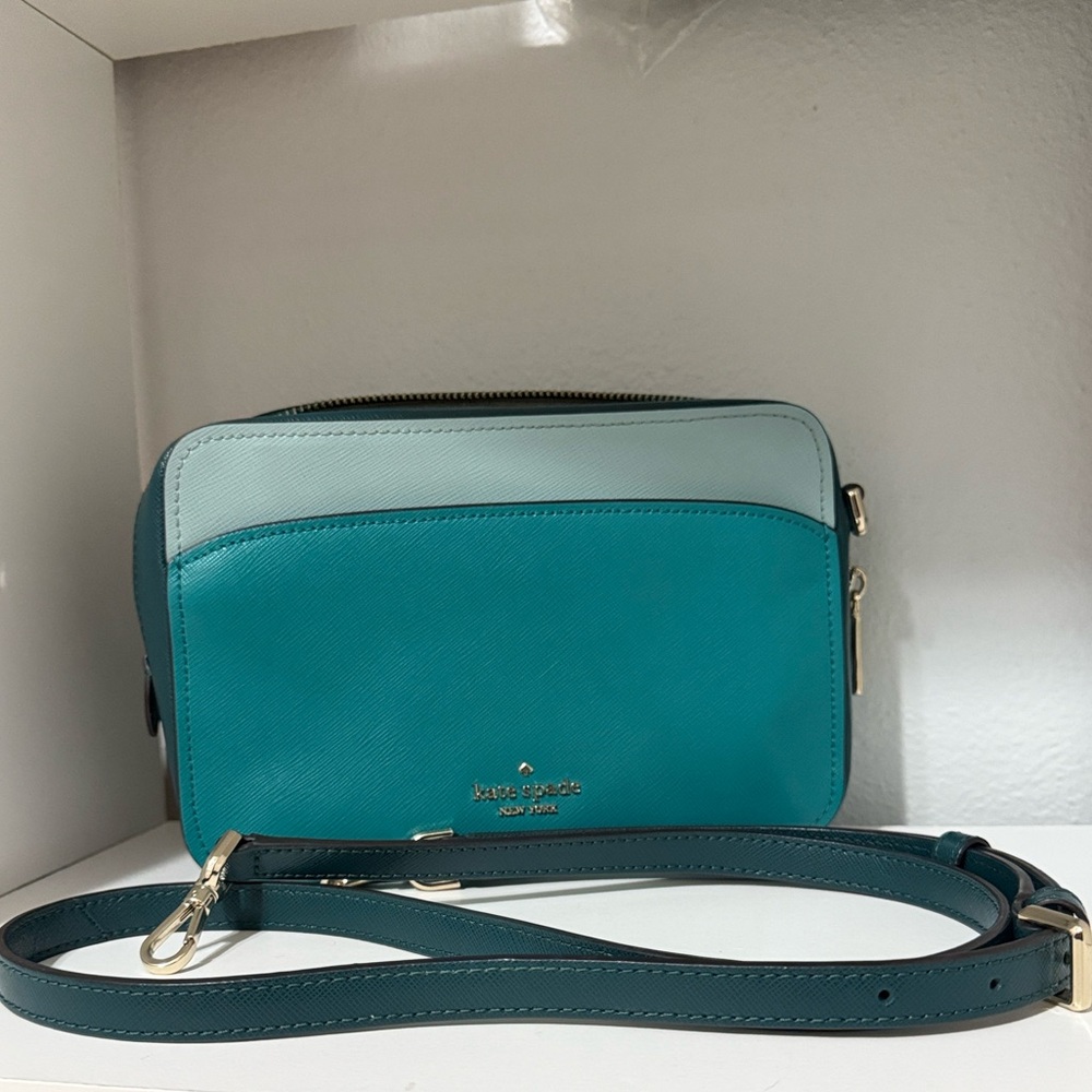 Kate Spade Teal Colorblock Camera Crossbody - Picture 2 of 13